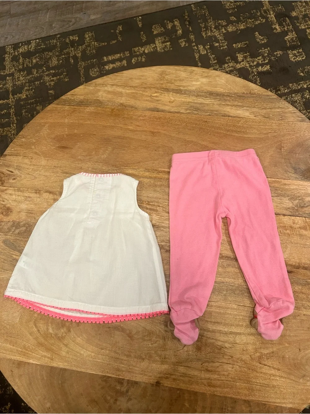 Carters Bundle Pink Footed Leggings & White Floral Embroidered Sleeveless Dress